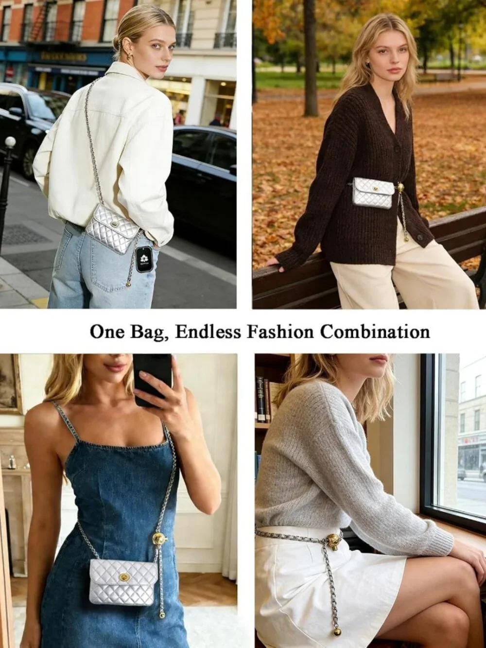 Stylish Leather Chain Belt Bag for Women - Adjustable Crossbody Phone Purse